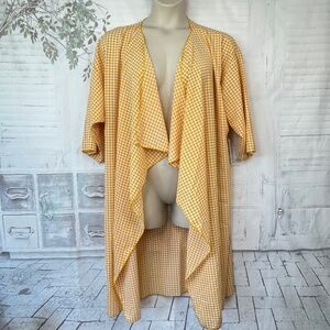 LuLaRoe Shirley Yellow White Houndstooth Overlay Duster Cardigan Sweater Large L